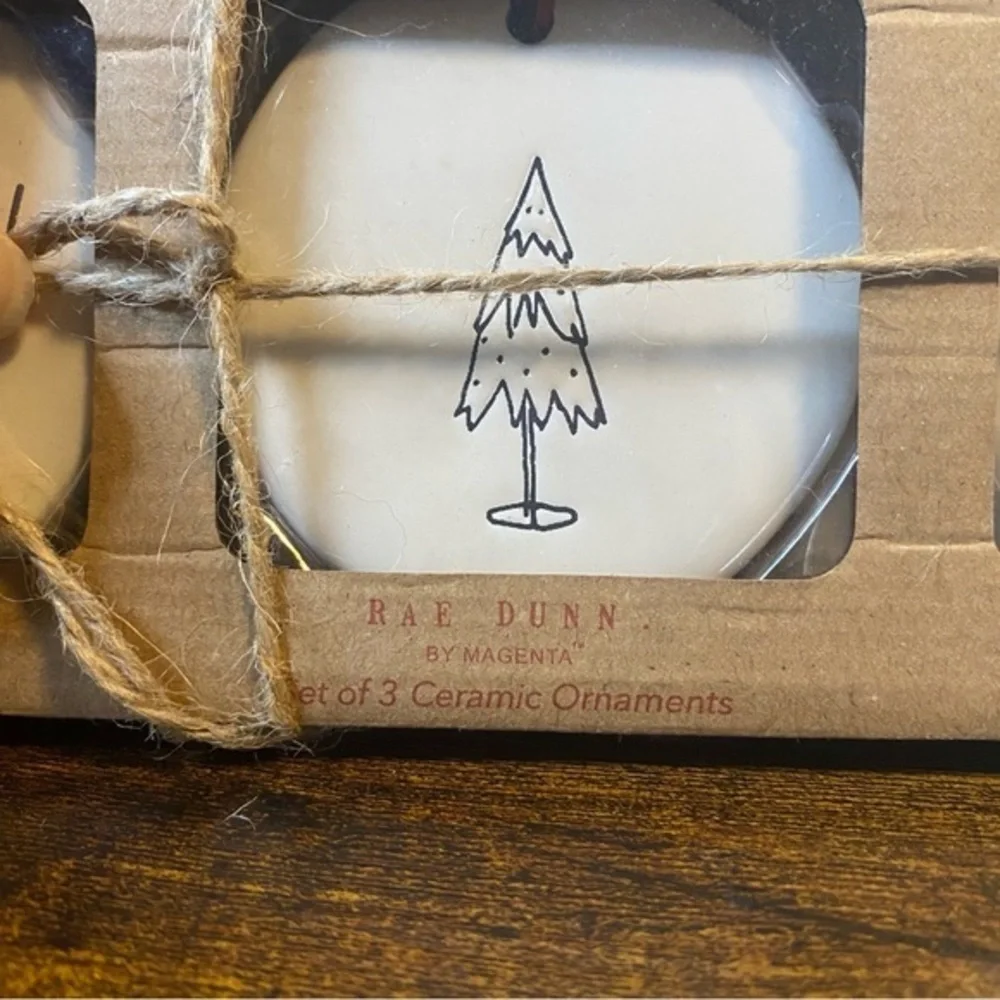 Rae‎ Dunn by Magenta Flat Ornaments Set Of 3 Merry, Christmas Tree And Bright